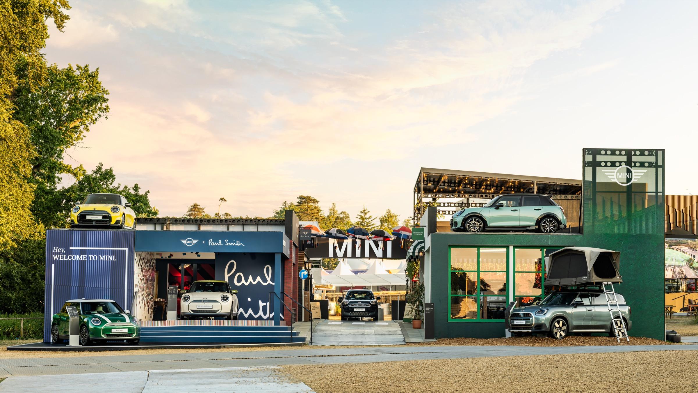 The MINI x Paul Smith stand at Goodwood Festival of Speed at sunset